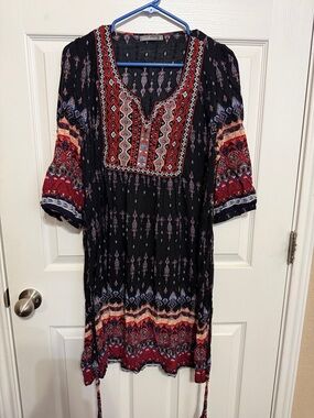 Kitsch Black Dress with Red & Cream Embroidered Accents
